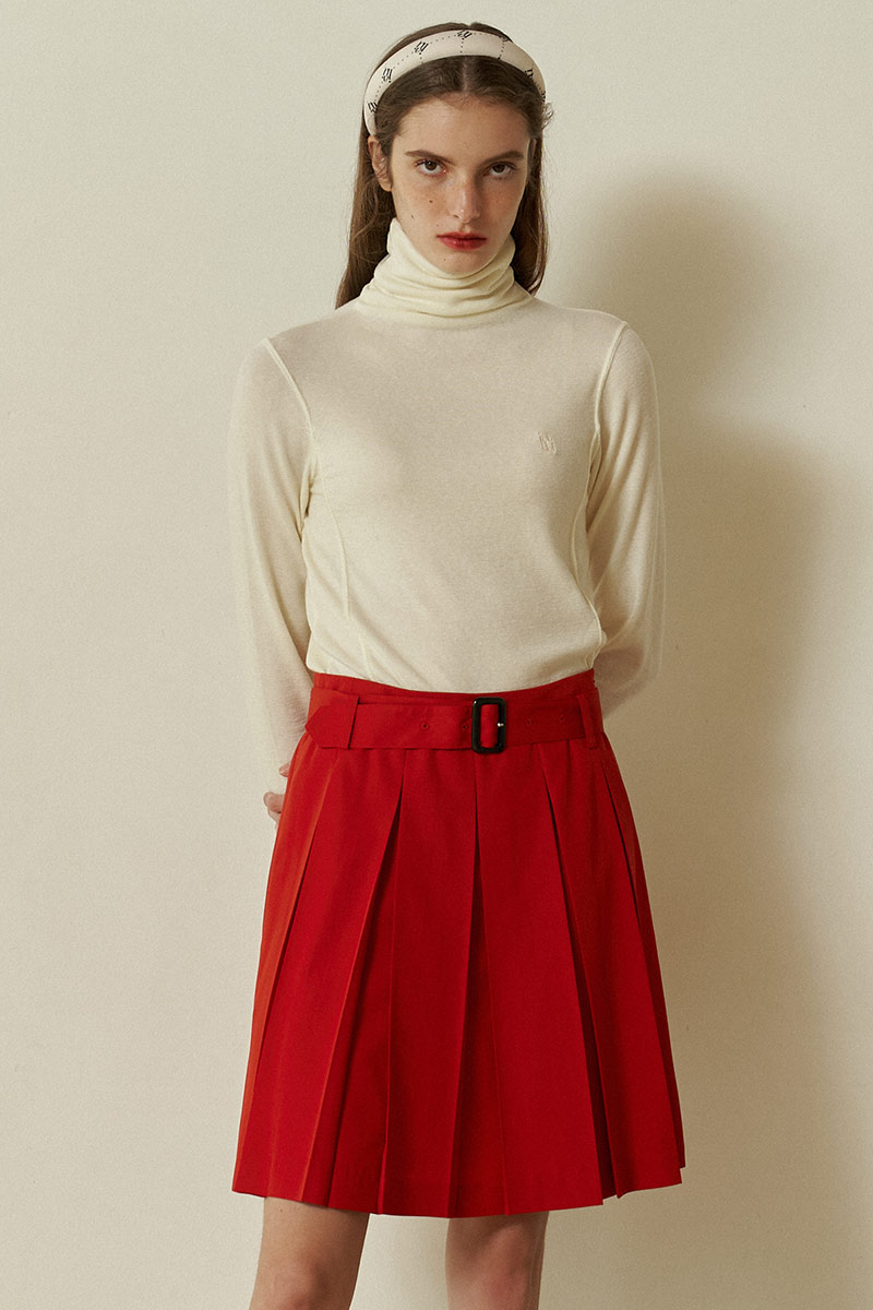 Middle pleats skirt Red