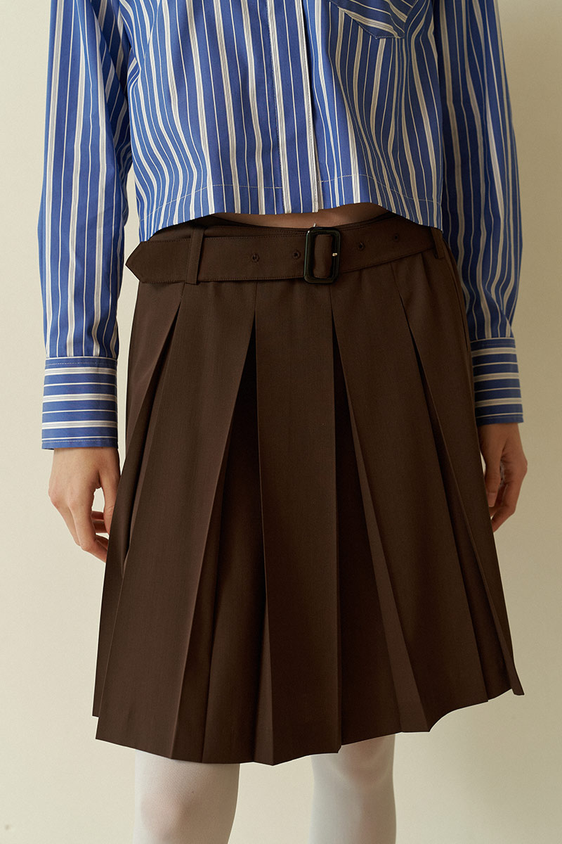 [트와이스 지효 착용] Middle pleats skirt Brown