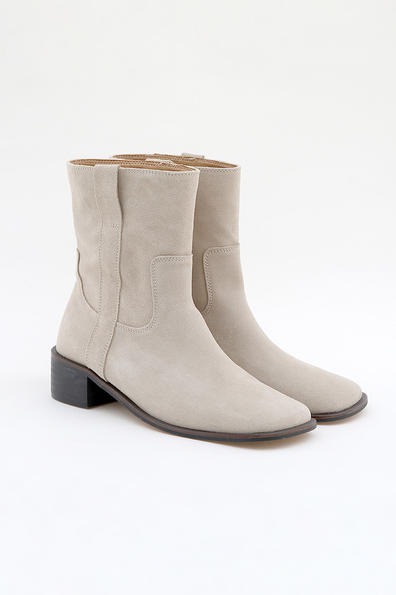 Cowhide suede midi boots Ivory